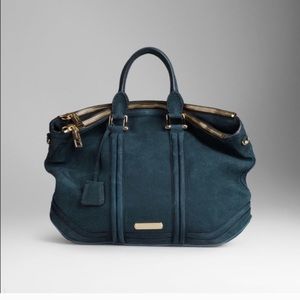 Burberry large indigo green suede Wallis bag